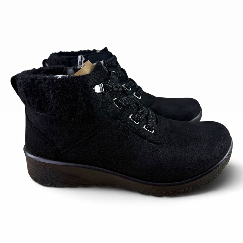 Size 7.5M BZEES for LifeStride Black Bootie Lace Up Zip Faux Fur Lined Round Toe